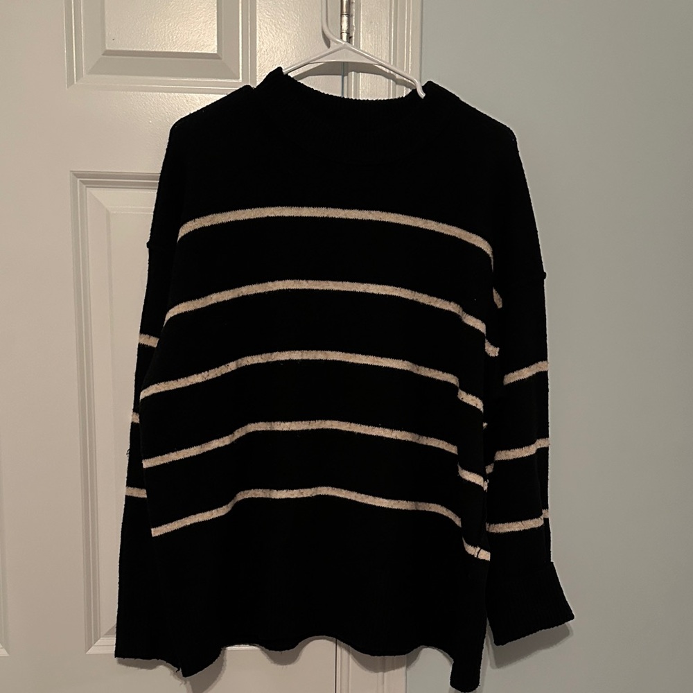 Aerie Black and Cream Striped Sweater